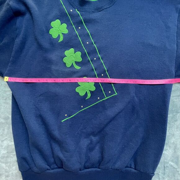 Vintage Jerzees NuBlend Sweatshirt Womens L Blue Lucky Shamrock St Patricks Day - Picture 6 of 7